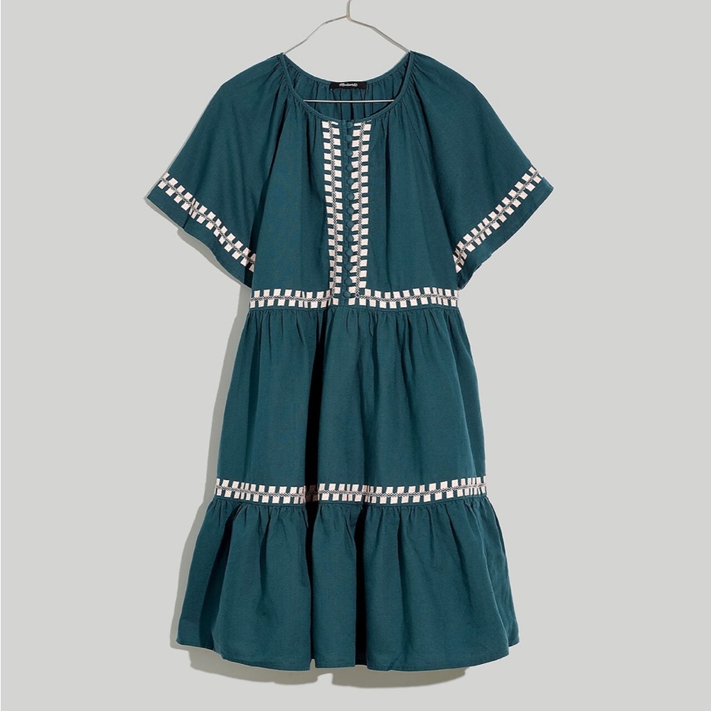 Madewell Embroidered Linen-Blend Flutter-Sleeve Mini Dress